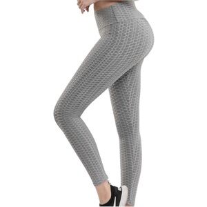 10/$25🦋 TikTok Gray Textured Honeycomb High Waisted Bubble Butt Leggings - XL
